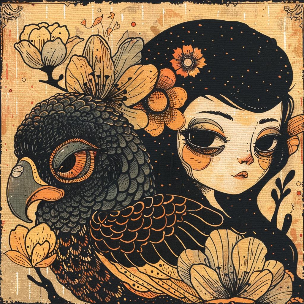 girl  bird  flowers  head  Alemagna  art  naturalistic  occult  portrait  illustration 925979