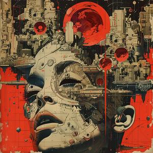 constructivist  collage  album  cover  illustration  silkscreening  retro  futuristic  woman  red 1053014