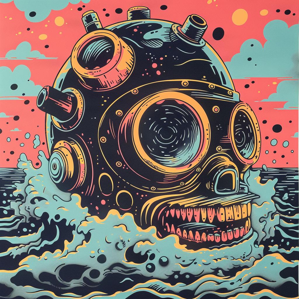 skull  diving  helmet  poster  TravisCharest  stylize  artwork  bold  illustration  machine 924504