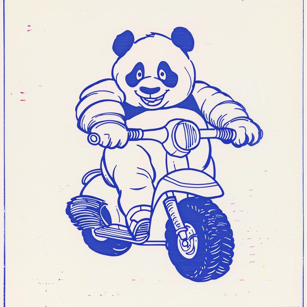 panda  scooter  poster  drawing  blue  white  animal  humor  graphic  art 941069