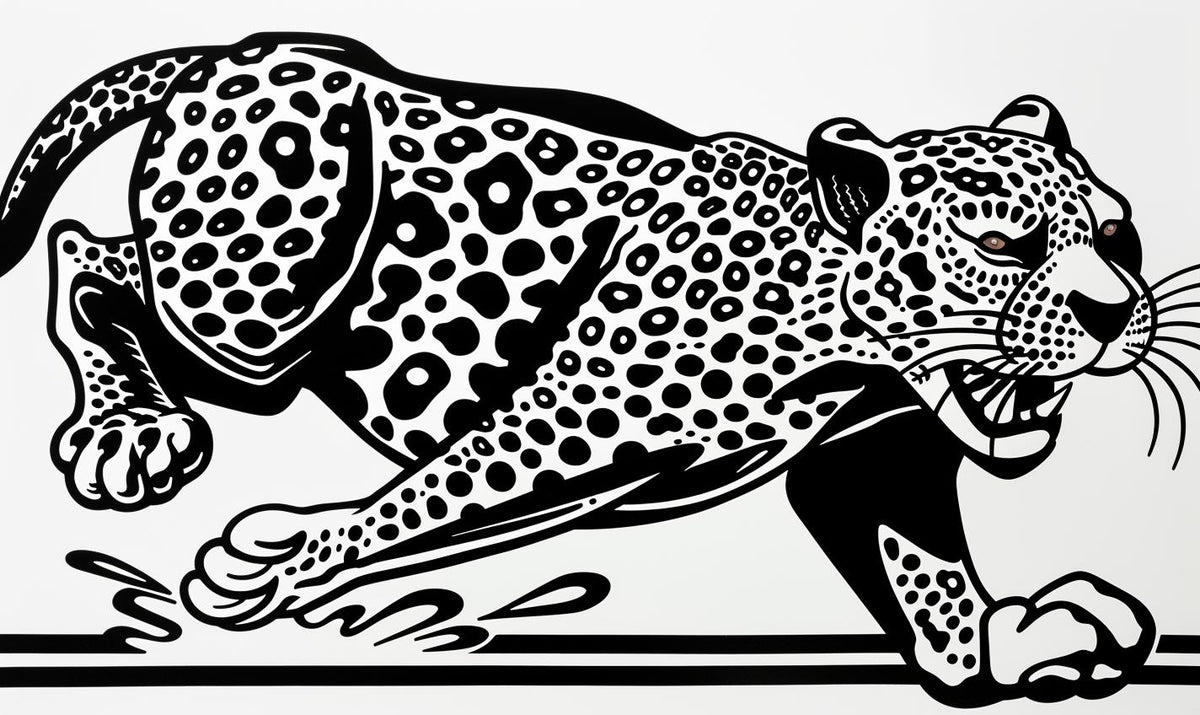panther  leaping  black  white  drawing  jaguar  stylized  animal  illustration  art 1022105