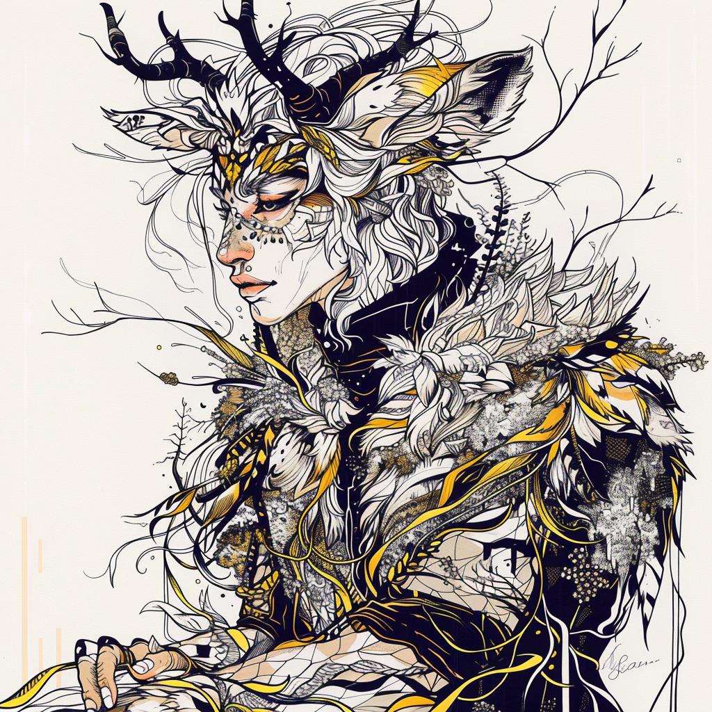 deer  horns  feathers  mythical  creature  hybrid  fantastical  unique  drawing  design 953246