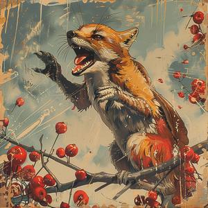 fox  branch  cherries  painting  chromolithography  color  nature  artwork  vibrant  detailed 1051112