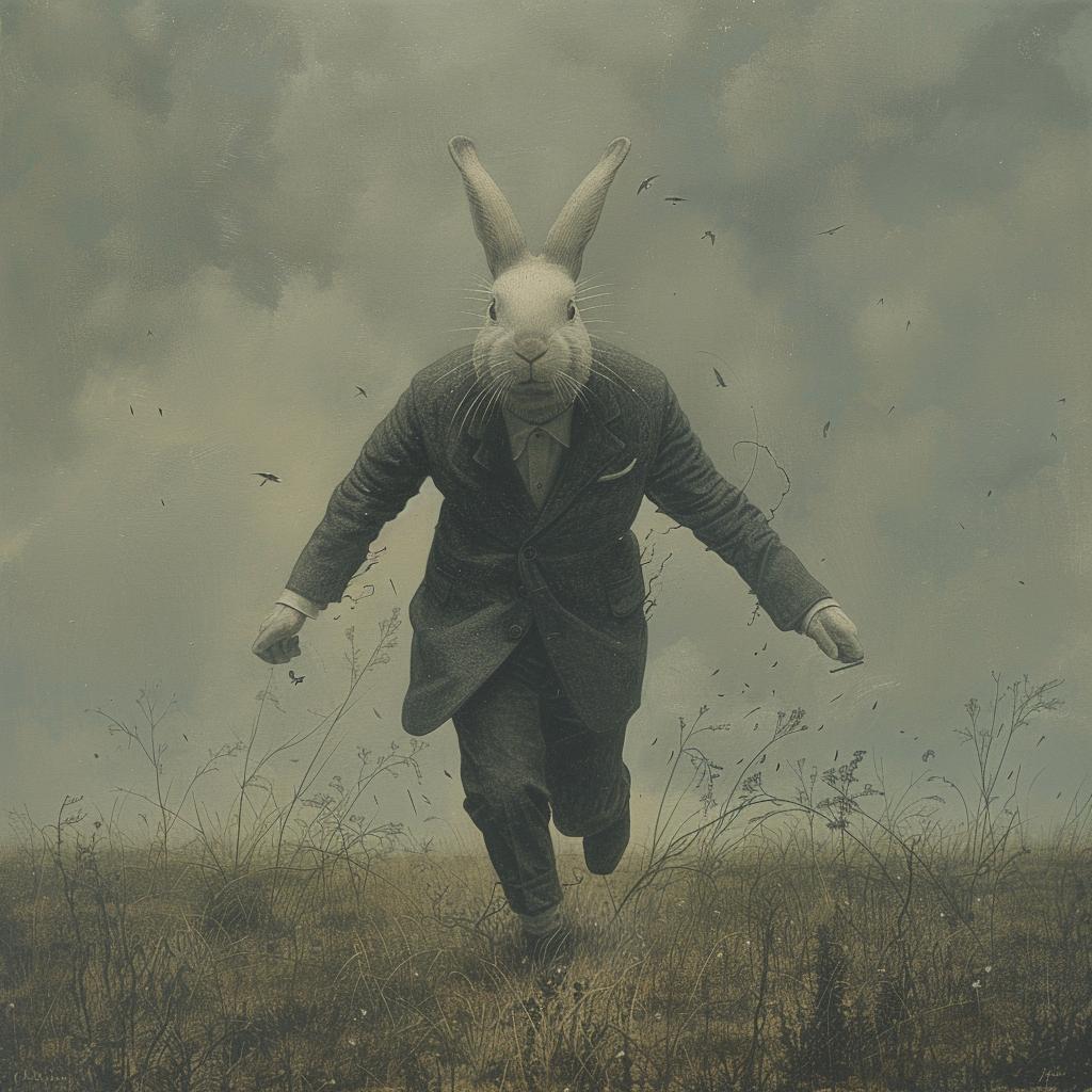 rabbit  suit  surreal  field  spiritual  introspective  running  naturalistic  occult  painting 975506