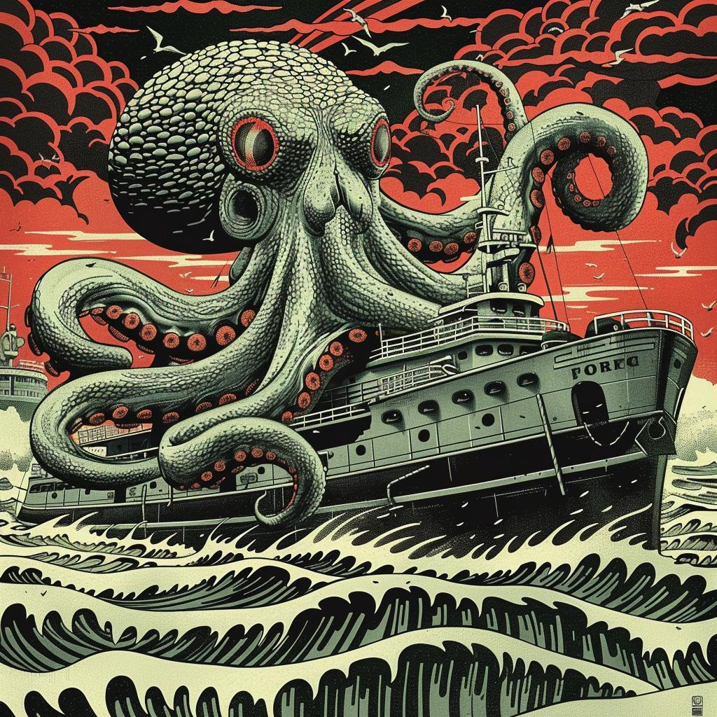 octopus  boat  ocean  marine  wildlife  fishing  dynamic  colorful  art  surreal 947057