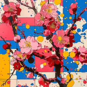 album  cover  Ukiyo-e  surreal  cherry  blossom  pink  flowers  painting  symbolism 1077940
