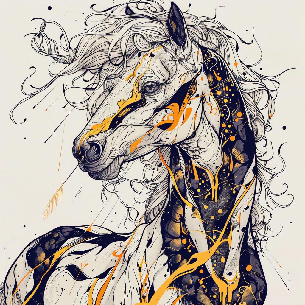 mythical  creature  hybrid  fantasy  art  horse  black  gold  paint  splatter 953152