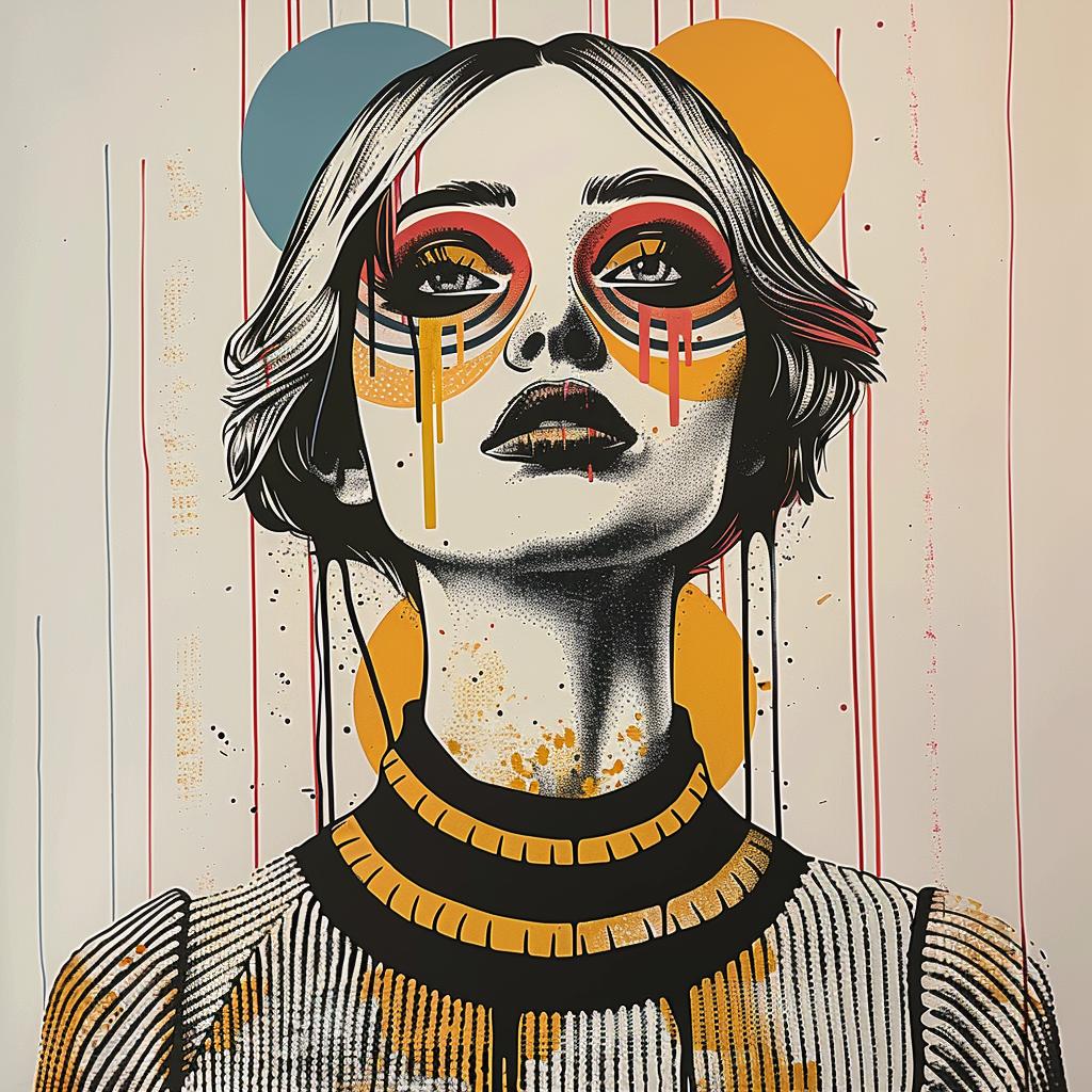 Pop Art  sweater  model  blonde  four eyes  eye makeup  dripping  Troy Brooks  white  background 939512