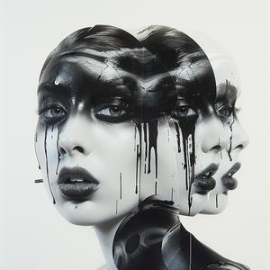 امرأة سوداء وبيضاء، وجه مطلي، عمل فني تجريدي، تصميم أحادي اللون، 1072473