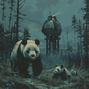 panda  woods  ominous  occult  painting  tower  nature  art  fantasy  scene 1079902