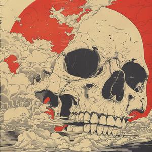 album  cover  skull  clouds  red  background  surreal  chaos  symbolist  risograph 1078294