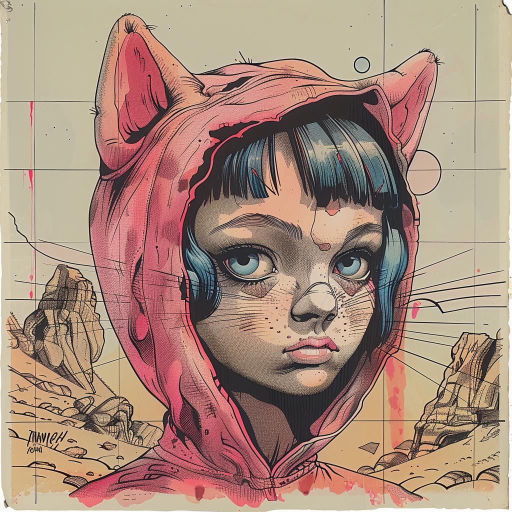 girl  pink  cat  costume  artwork  whimsical  Jamie  Hewlett  playful  creative 1035827