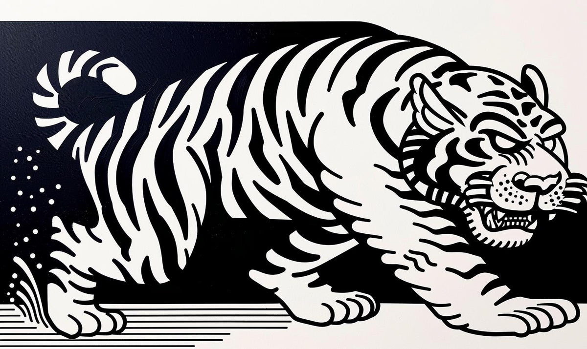 tiger  leaping  black  white  drawing  animal  stylized  illustration  art  wildlife 1022102