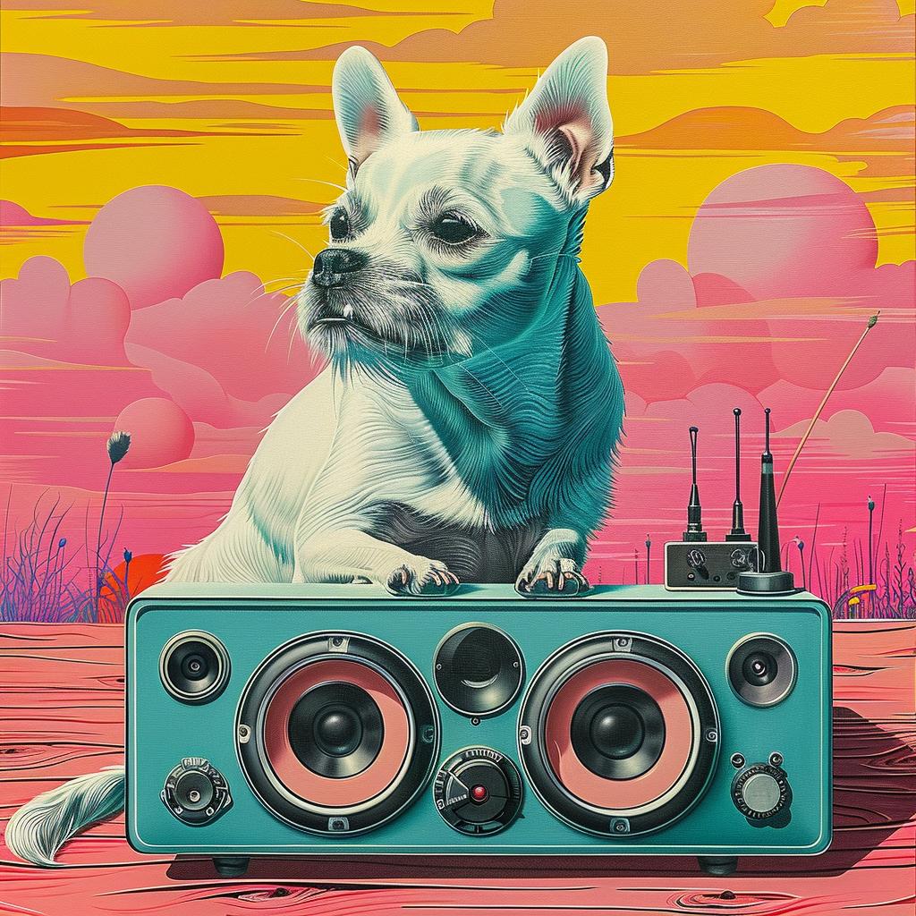 dog  boombox  pet  music  playful  painting  popculture  whimsical  cartoonish  fun 1016606