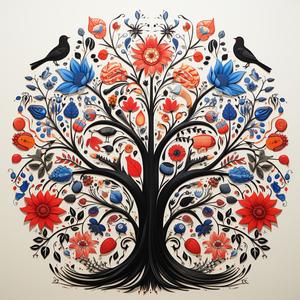tree  birds  flowers  neon  colorful  graphic  2D  bold  abstract  art 1078879
