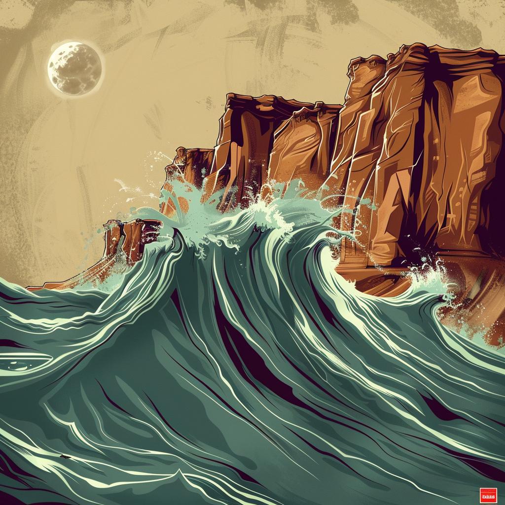 album  art  flowerpunk  sea  cliffs  teal  orange  digital  pulsar  landscape 941773