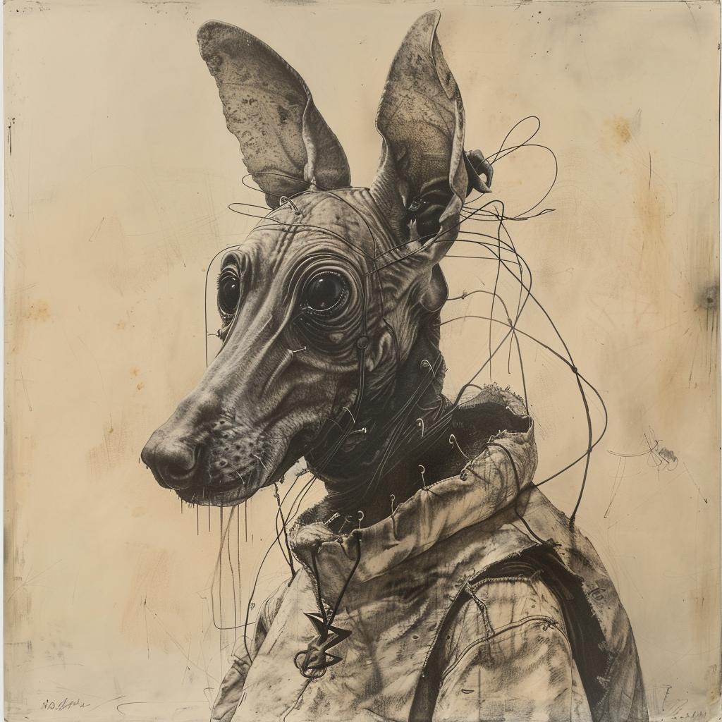 dog  helmet  drawing  art  animal  portrait  surreal  whimsical  lineart  xoloitzcuintli 1029254