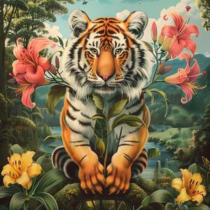 chromolithography  tiger  flowers  painting  colorful  nature  animal  artwork  illustration  bloom 1039286