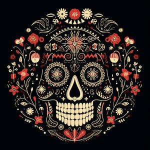 symmetrical  dark  dayofdead  minimal  Japanese  elements  badge  floral  skull  vector 1078758