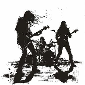 silhouette  rock  band  white  background  high-contrast  pen  ink  drawing  Indy 1037989
