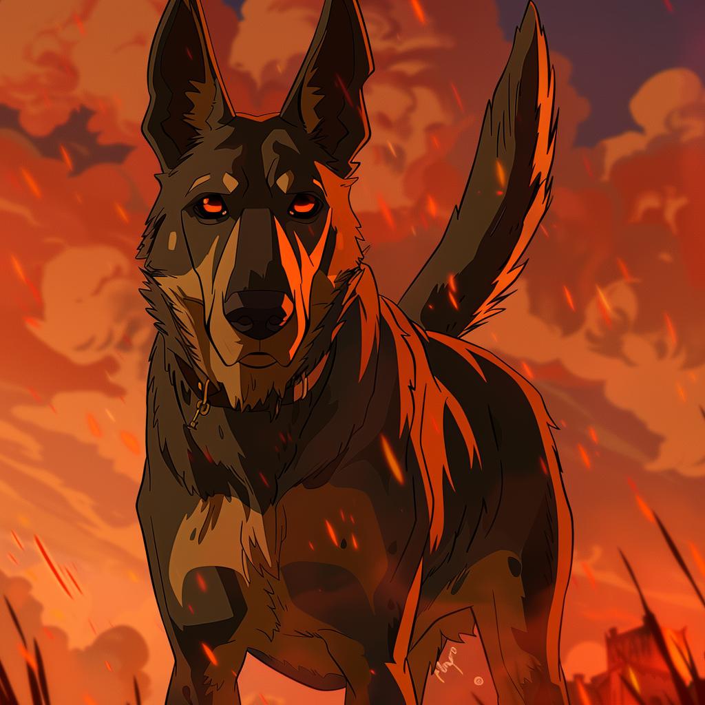 sunset  dog  fierce  ominous  cartoon  Ralph  Bakshi  style  2D  McFarlane 971190
