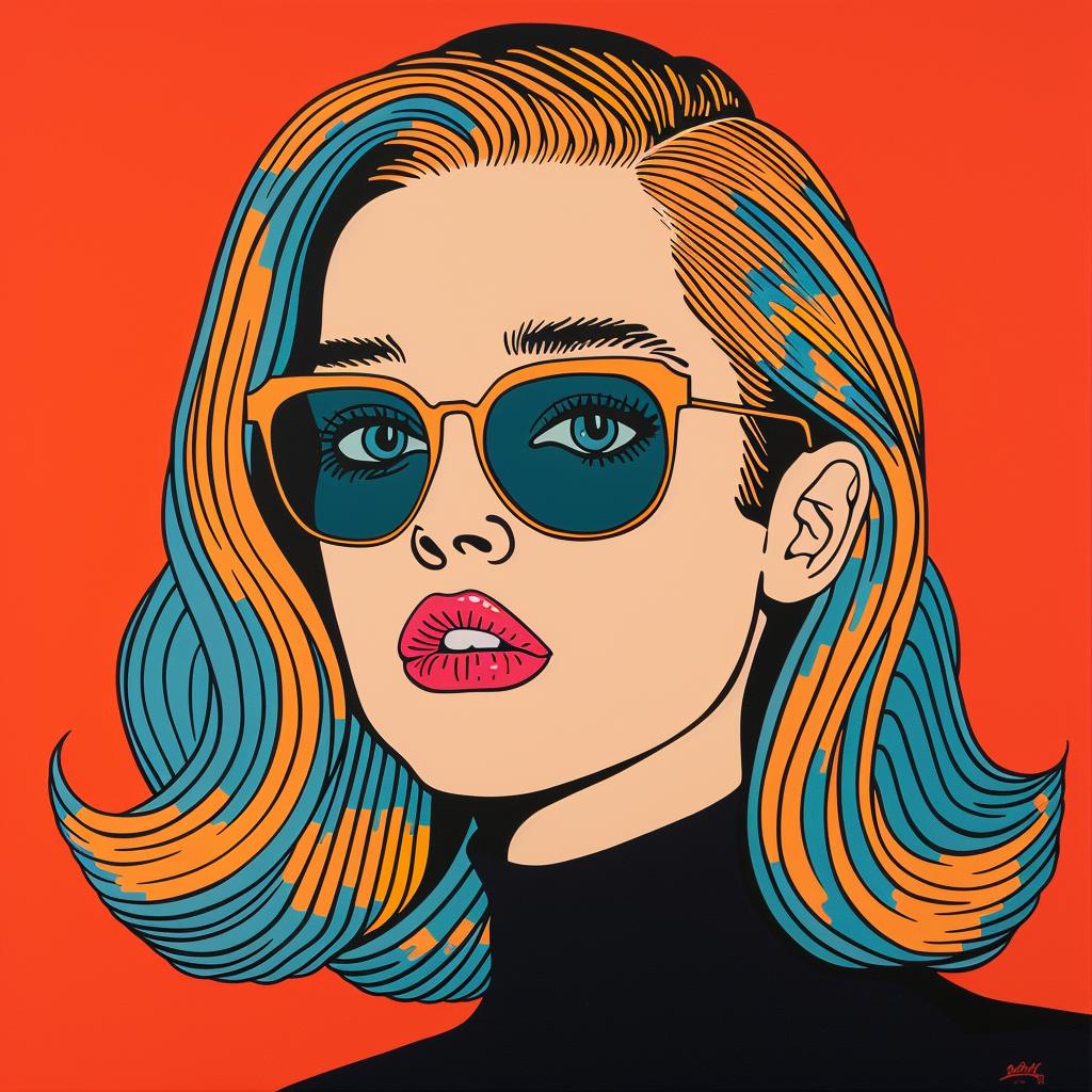 رسم توضيحي لفن البوب ​​لامرأة، نظارة شمسية، أسلوب رسومي ملون، صورة حديثة 1022296