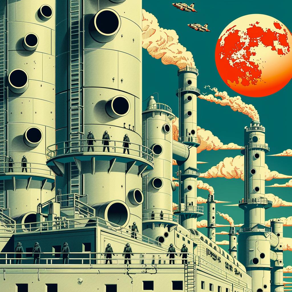 city  futuristic  moon  poster  industrial  towers  exterior  cannons  silhouette  design 944703