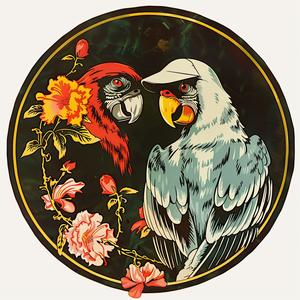 parrots  flowers  circular  plate  chromolithography  colorful  vibrant  nature  artwork  design 1050199