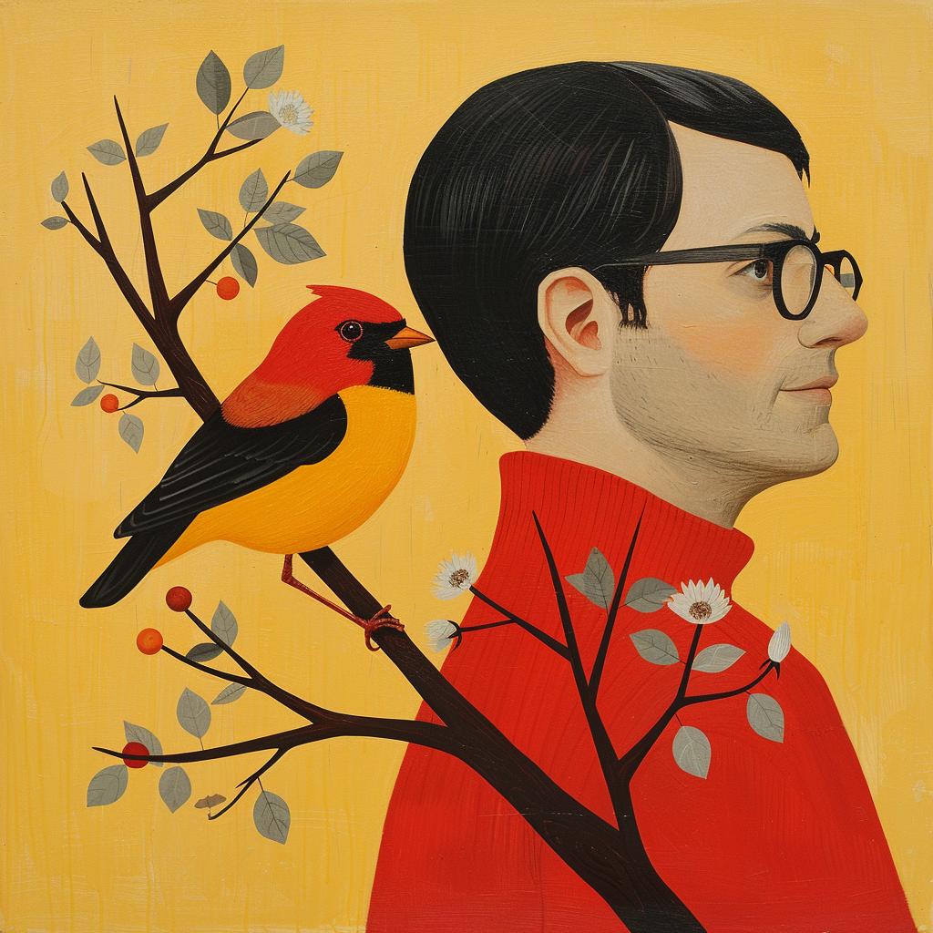 surreal  man  glasses  bird  branch  whimsical  creative  album  cover  colorful 1017587