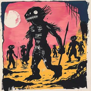 surreal  villagers  album  cover  hyper-realistic  screenprinting  symbolism  Mitsumasa  Anno  LWang 1079780