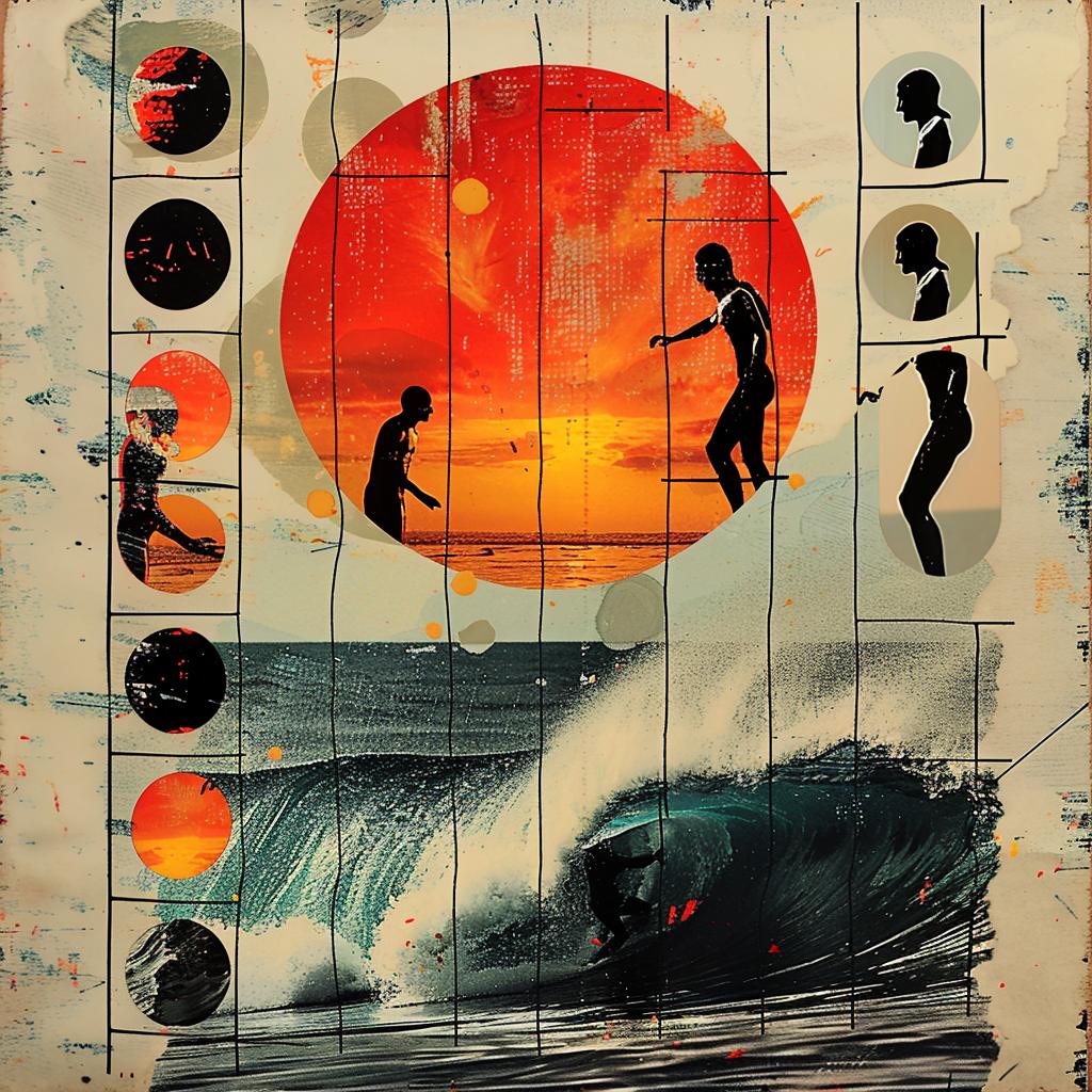 collage  surfers  sunsets  vibrant  color  beach  photographic  silhouettes  wave  Rodchenko 952211