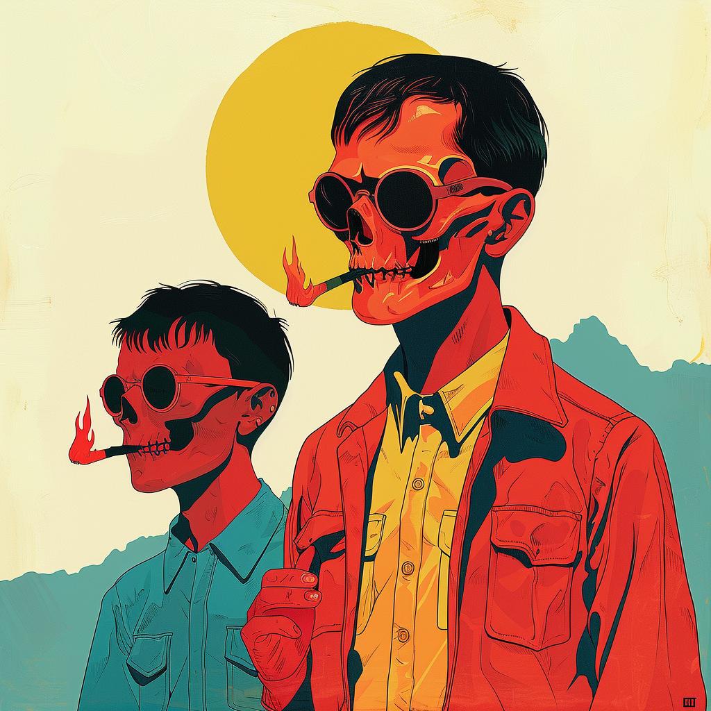 surreal  two  men  sunglasses  skulls  faces  album  cover  Cornella  art 1018877