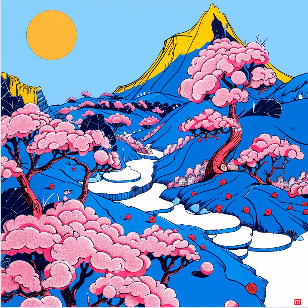 mountain  trees  sky  Japanese  painting  colorful  landscape  art  scenic  nature 1021802