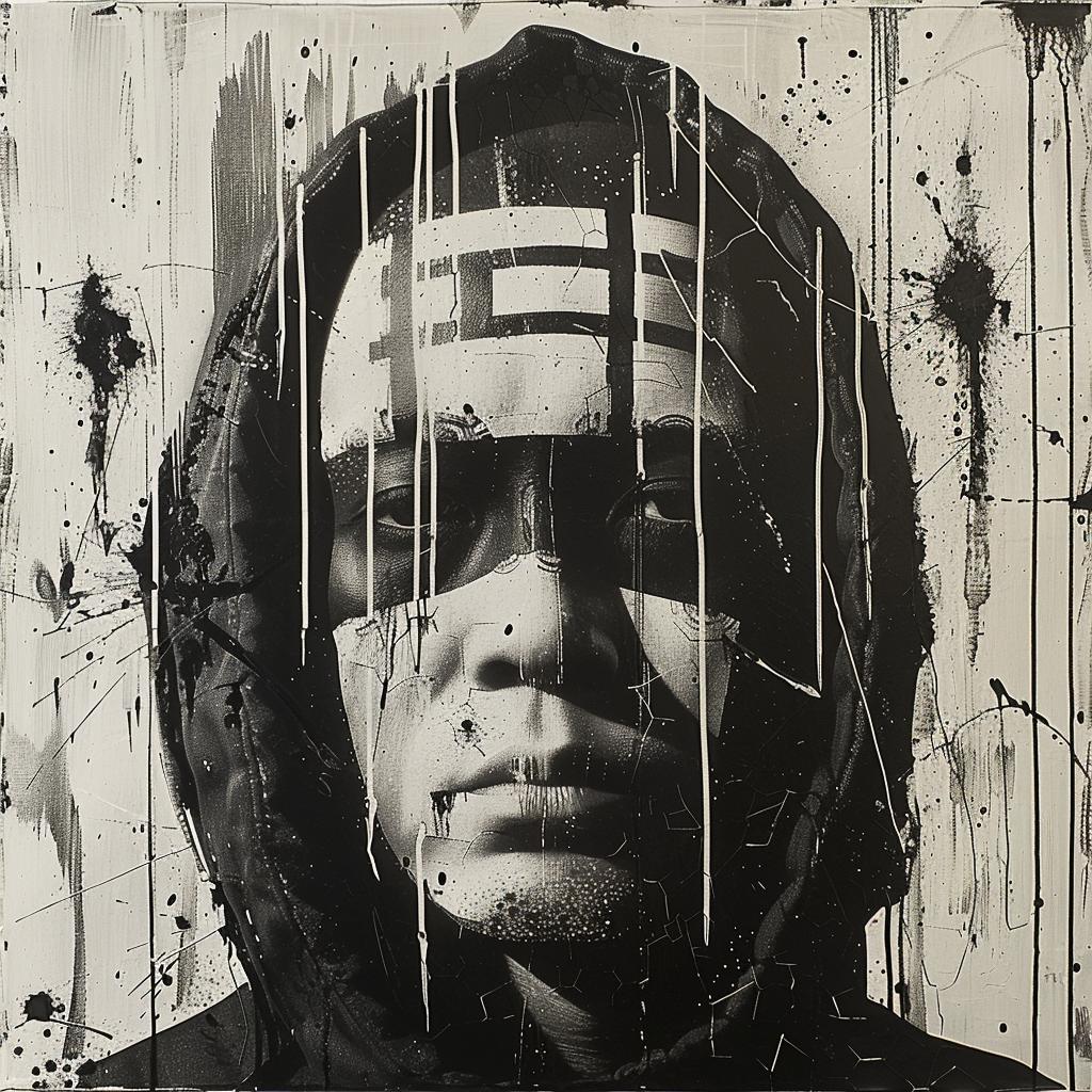 غلاف ألبوم سريالي بغطاء رأس باللونين الأسود والأبيض، رسم رجل واقعي للغاية، RETNA 960291