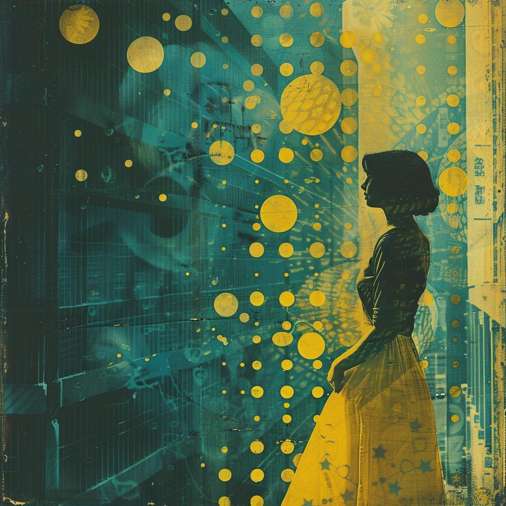 style  Balbusso  yellow  teal  polkadots  asymmetry  mori  kei  woman  dress 1019761