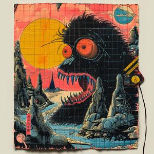 surreal  album  cover  monster  red  face  eyes  symbolist  risograph  hyper-realistic 1080029