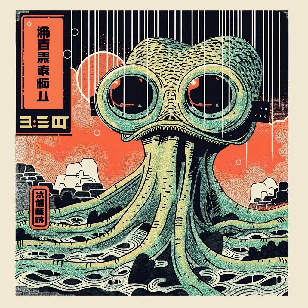 creature  octopus  illustration  japanese  horror  art  poster  design  graphic  colorful 946110