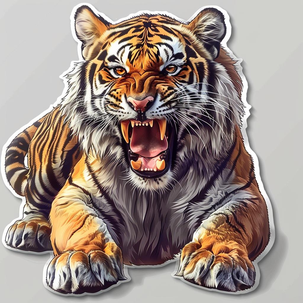 tiger  sticker  vector  realistic  detailed  openmouth  warm  3D  contour  white 971997