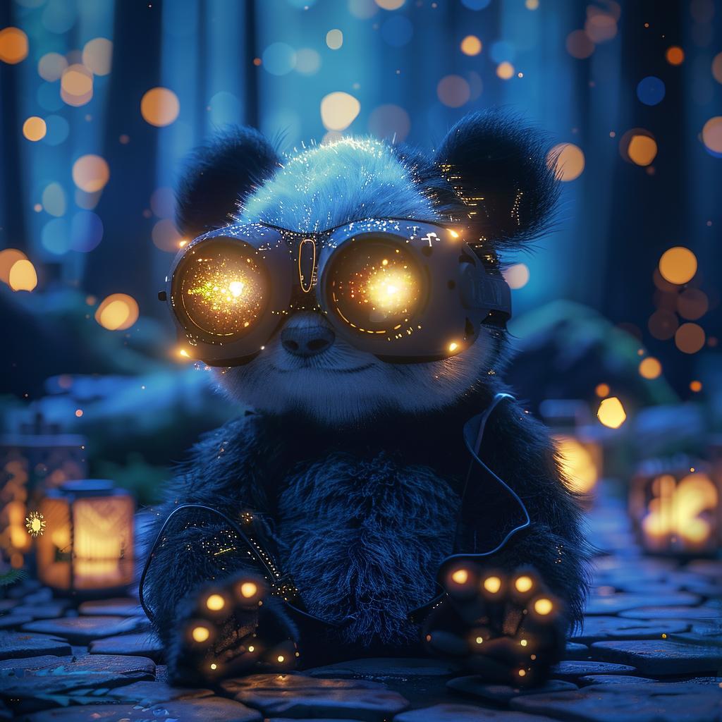 panda  headset  lantern  technology  glowing  cute  Hayao Miyazaki  illustration  art  C4D 927800