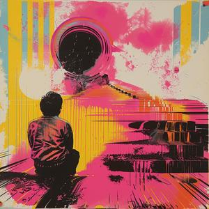 person  bench  surreal  album  cover  Risograph  symbolist  hyper-realistic  painting  scene 1079565