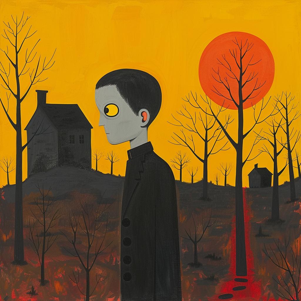 surreal  man  black  suit  house  dark  painting  creative  album  cover 1019319