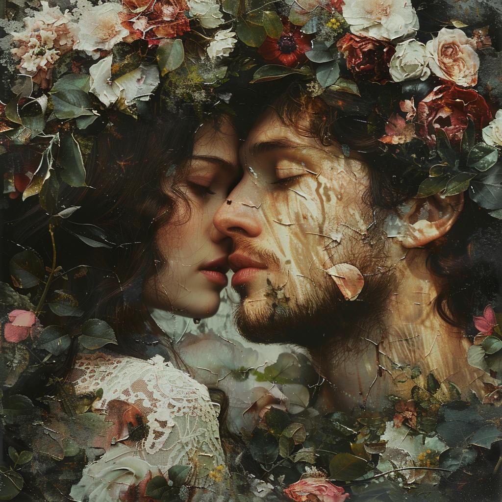 painting  couple  kissing  flowers  romantic  love  art  intimate  colorful  expressive 950107