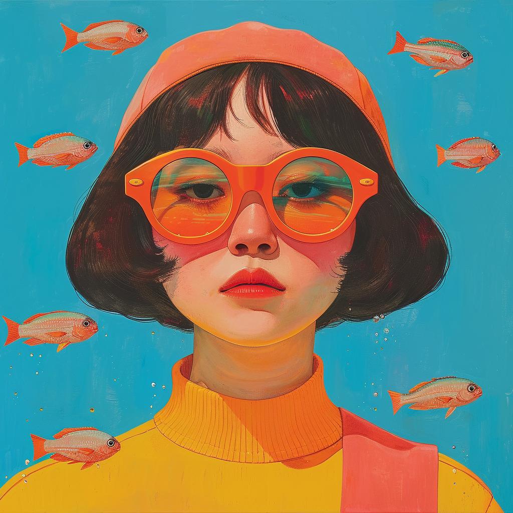 surreal  album  cover  underwater  girl  sunglasses  colorful  vibrant  painting  playful 1017205