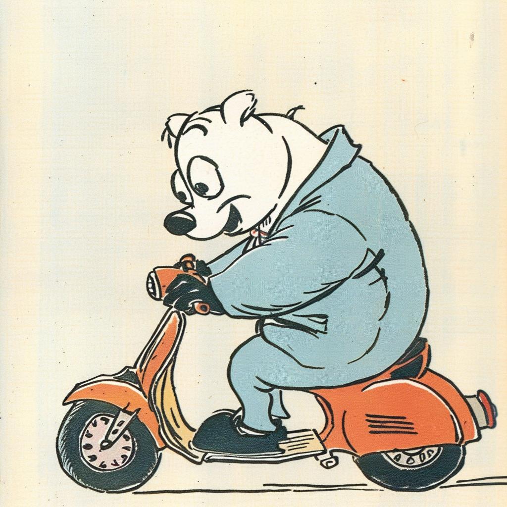 panda  scooter  cartoon  whimsical  fun  animal  playful  illustration  creative  humorous 938711