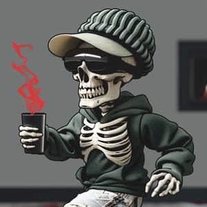skeleton  VR  character  hoodie  cup  coffee  cartoon  wearing  green  cap 1070861