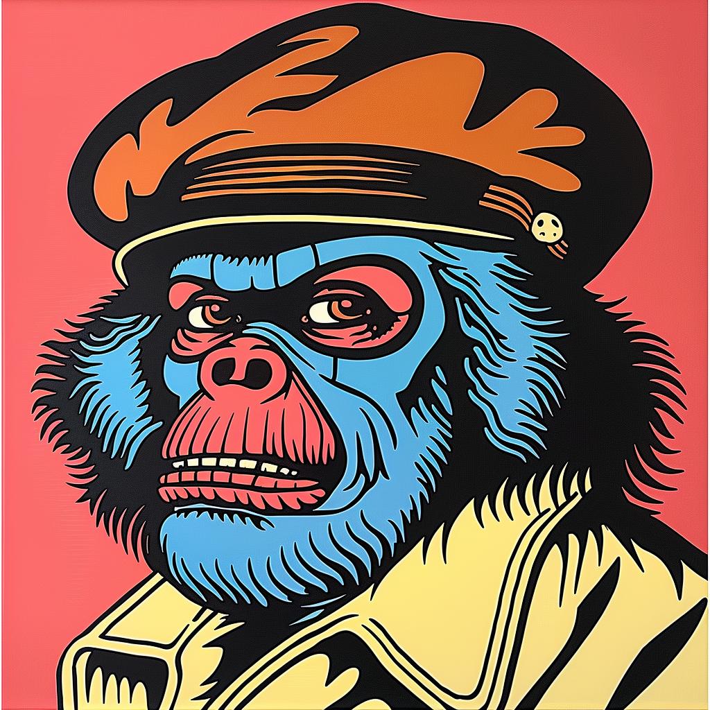 monkey  hat  painting  colorful  playful  vibrant  whimsical  artwork  portrait  animal 1024639