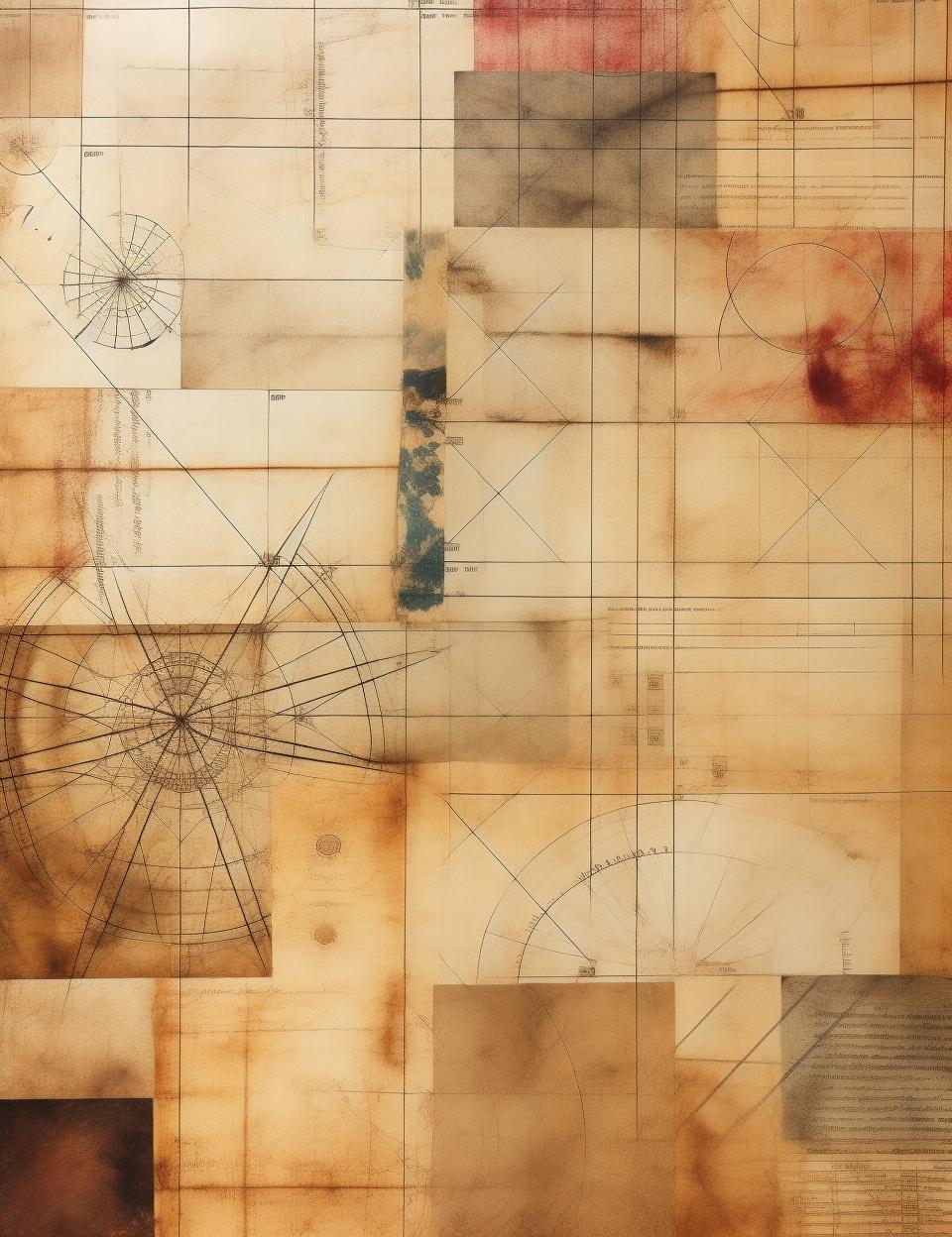 vintage  ledger  paper  stained  faded  patchwork  medieval  symbols  map  design 961954