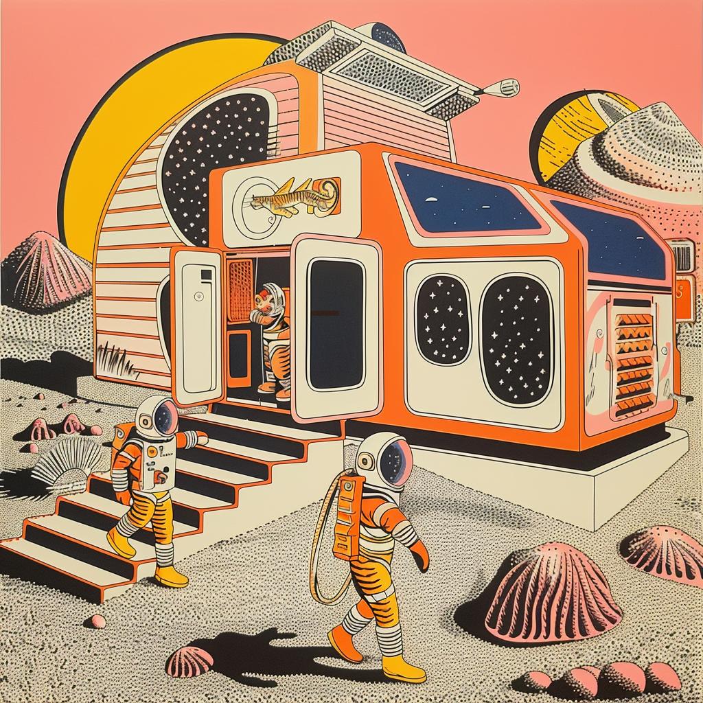 mars  space  station  astronaut  house  moon  imaginative  whimsical  illustration  art 959651