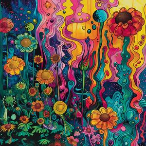 album  cover  psychedelic  flowers  plants  chaotic  symbolist  Risograph  surreal  vibrant 1078069