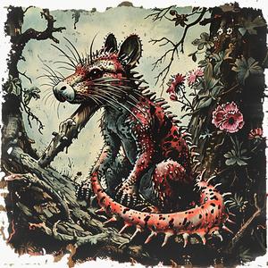 red  rat  flower  painting  chromolithography  artwork  illustration  whimsical  color  symbolic 1048862
